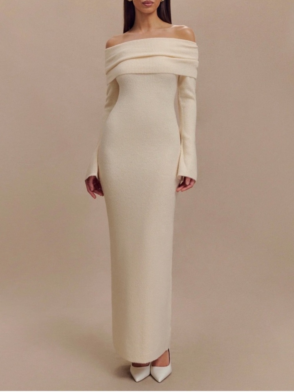 Meshki Katherine off shoulder knit maxi dress